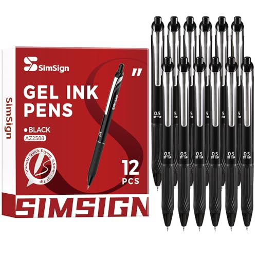 SimSign Gelstifte Set Schwarze Tinte 0 5 mm Geschmeidig und Schnell Trocknend Feine Spitze Gel Pens Kugelschreiber für Schule und Büro 12 Stück