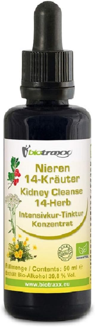 Kidney Cleanse Detox 14-Herbs Bitter Concentrate Tincture 50ml by Biotraxx 100% Natural