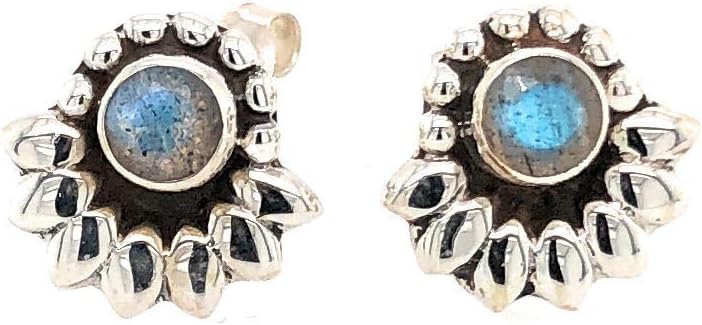 Natural Blue Labradorite 925 Sterling Silver Earrings 8mm - Image 5