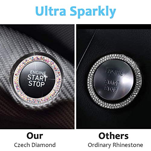 Image of ToBeQueen Car Crystal Ring Sticker Multicolor Bling Ring Interior Emblem,2 Pcs Crystal Car Decal Start Engine Ignition Button for Women Girl Rhinestone Bling Car Accessories Colorful