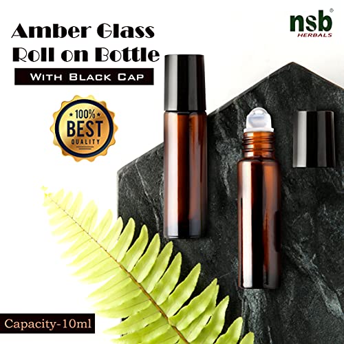 Image of nsb herbals Empty Amber Glass Roll On Bottles (10 ml) With Black Cap For Essential Oils, Perfumes, Lip Balms, Aroma | Refillable Reusable Bottle (PACK OF 3)