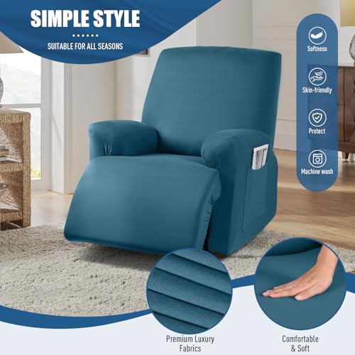 Image of TAOCOCO Recliner Chair Covers 4-Pieces for Oversized Recliner, Stretch Recliner Cover for Large Reclining Chair Washable Polyester Soft Fabric Furniture Protector(Oversized Recliner, Turquoise Blue)