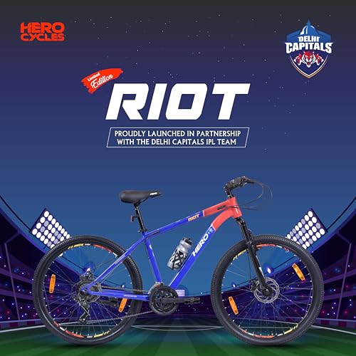 Image of Hero RIOT DC 27.5T 21 Speed Mountain Bicycle for Mens | Front Suspension | Disc Brake | Frame 17.5 Inches | Blue-Red | IPL Edition | Ideal for 15+ Yrs | 95% Assembled Cycle(Ready to Ride in 5 Min)