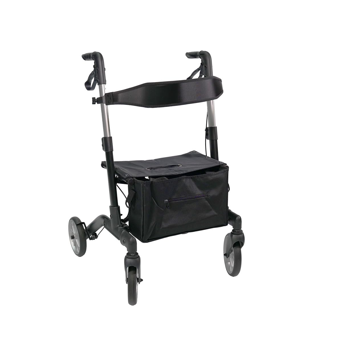 Premium Rollator Mambo - schwarz - doppelt- faltbar und leicht mit Sitz - Aluminiumgestell - Nylontasche