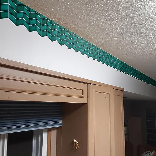 Image of WallDesign AquaGreen Chevron Tile Sticker - 4 in X 10 Feet Self-Adhesive Durable Border Roll for Bathroom, Kitchen, Counter, Wall, Home Decoration