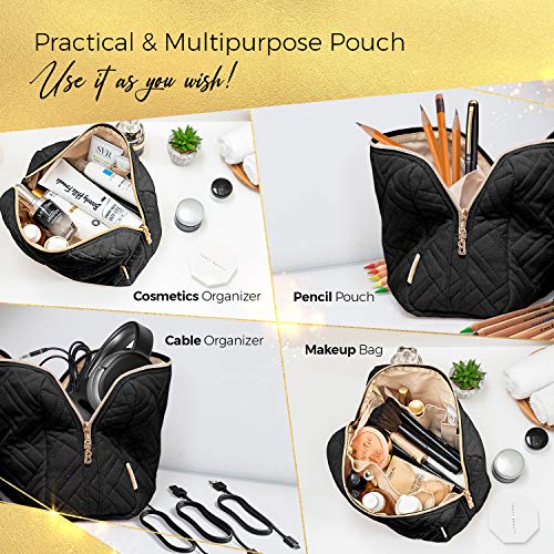 Large Cosmetic & Makeup Bag, Zippered Makeup Pouch For Women & Girls, Travel Cute Organizer Suitable For Purse, Versatile Bag With Multiple Compartments For Makeup, Toiletries, Pencils, Accessories #TOP5