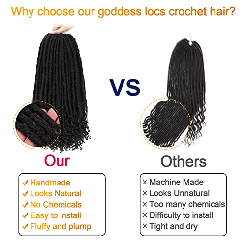 Goddess Locs Crochet Hair Straight Faux Locs Crochet Hair For Black Women,Pre-Looped Curly Hair Soft Faux Locs Synthetic Braiding Hair Extensions (16 Inch, 6 Packs, 1B#) #TOP4