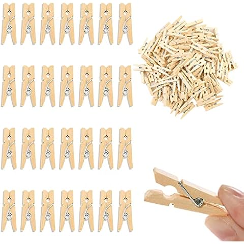100 Pieces Natural Wooden Clothes Pegs, Mini Decorative Clothes Pegs, Decorative Pegs for DIY, Wooden Clips for Photo Wall, Postcards, Letters, Laundry Fits, Clothesline Cover