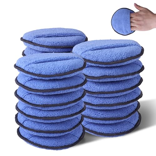 WORKPRO 18-Pack Car Wax Applicator Pads with Finger Pocket, Microfiber Soft Foam Polishing Pads for Car Detailing & Cleaning, Lint-Free, High Resilience