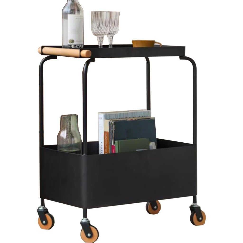 2-stöckiger Metallwagen mit Griff & feststellbaren Rädern Küche(/Black)