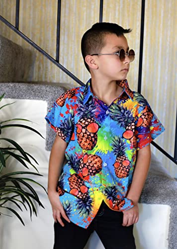 Image of uideazone Casual Tropical Vacation Colorful Pineapple Short Sleeve 3D Printed Watercolor Splash Hawaiian Shirt Holiday Retro Cute Button Down Shirt Hawaiian Summer Wear