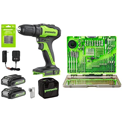 Greenworks 24V Brushless Cordless Variable Speed Drill Kit, Batteries And Charger Included, With 90-Piece Impact Rated Driving Bit Set #TOP13