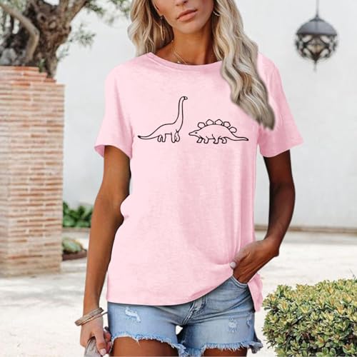 Dinosaur Shirt Women Cute Graphic Tees Funny Dino Shirts for Teen Girls Cartoon Printed Cotton Tshirts Aesthetic Tops2