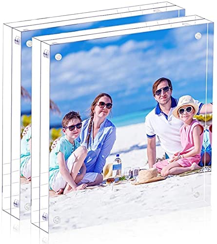 JUOIFIP 8x8 Acrylic Picture Frame Clear Double Sided Magnetic Picture Frame Desktop Display with Photo Frame Support Stand Best Gift for Family, Baby, Document Photo Frames- Free Soft Microfiber