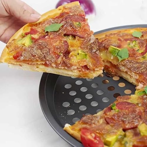 Miniatura 3 de Chefzoco Bandeja Pizza Horno, Bandeja Para Hornear Pizza, Soporte Piza Antiadherente, Molde Para Pizza, Acero Al Carbono, Resiste Temperaturas De Hasta 230 , Redonda, Base Agujeros, Diámetro 29 Cm