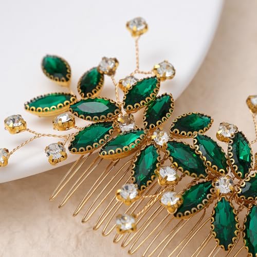 Peine para cabello boda con cristales verdes miniatura 3
