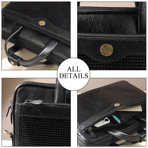 Image of STEVE JHONSON Leather Laptop Bags for Men - 16 Inches Office Bag for Men with Shoulder Strap, Shoulder Messenger Bags for Travel, Executive Side Handbag (Black)