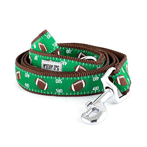 THE WORTHY DOG 5 FT Nylon Dog Leash for Medium to Large Dogs, Metal Quick Clip, Football Field Pattern, Green, Large