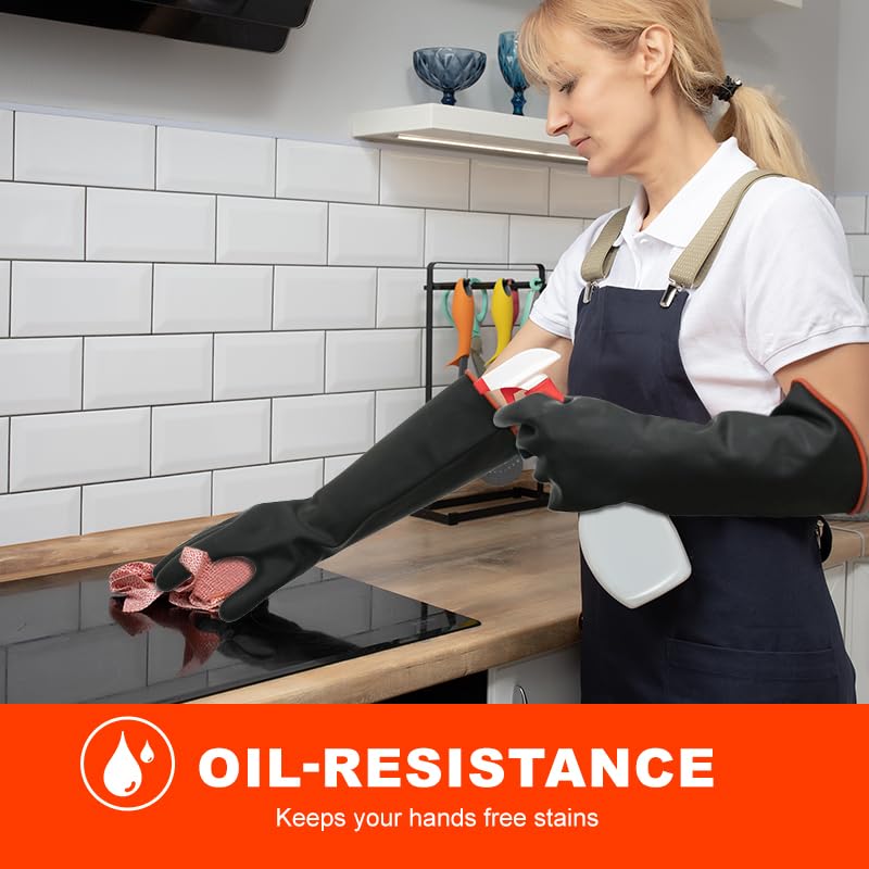 North Tower Heavy-Duty Latex Chemical Resistant Gloves - Reusable Long Rubber Dishwashing Gloves with Forearm Protection for Men - Waterproof, Industrial Safety Gear,18“?1 Pair