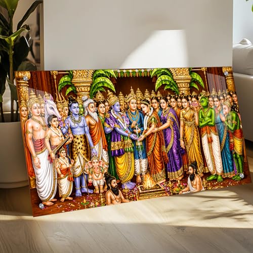 Image of Srinivas Kalyanam Wall Painting for Living Room | Tirupati Balaji Padmavati Wedding Acrylic Photo Frame | Vastu Painting for Home Decor Bedroom Wall Decoration (4MM Acrylic) (18x34 inch)