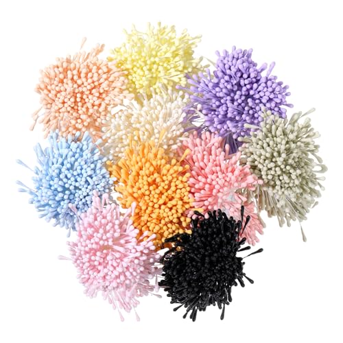 SynHHergyx 1200 Pcs Flower Stamens for Crafts Artificial Flower Stamens 10 Colors DIY Craft Simulated Stamen for Wedding Bouquet Party Decoration Scrapbook