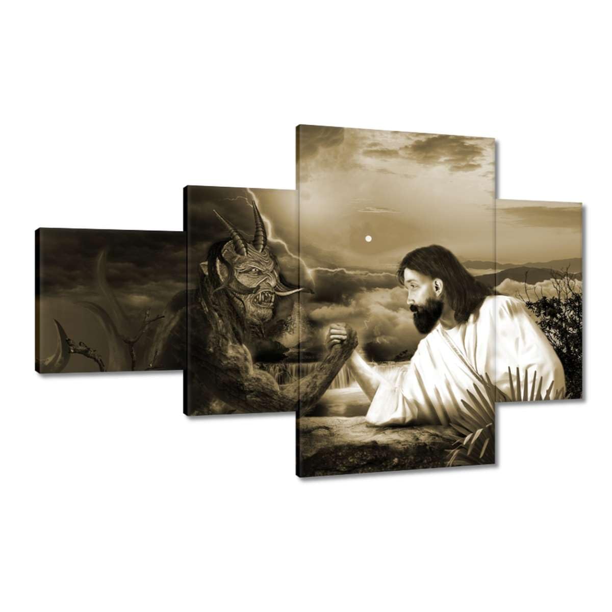 Peinture imprimée sur toile de maître Jésus Devil Wrestling déco murale 130x80 cm - 4