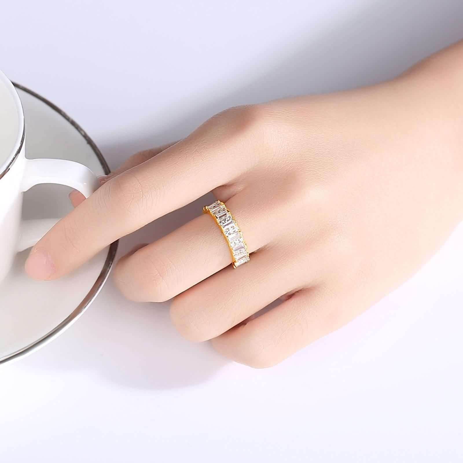 14 Karat Gelbgold Damenringe Moissanit Weiß, Rings Rechteck