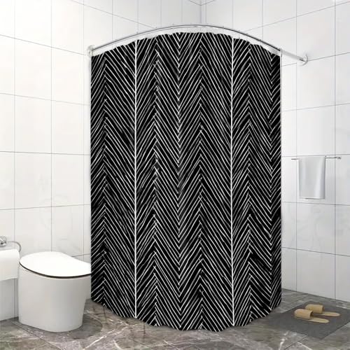 Rideau de douche rustique à rayures noires et blanches 160x160cm - 6