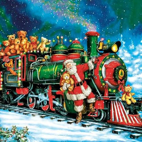 Set of 2 Individual Decoupage Paper Party Napkin Christmas Santa Train Watercolor Decor Luncheon Napkins for a Birthday Holiday, Wedding, Cocktail Party