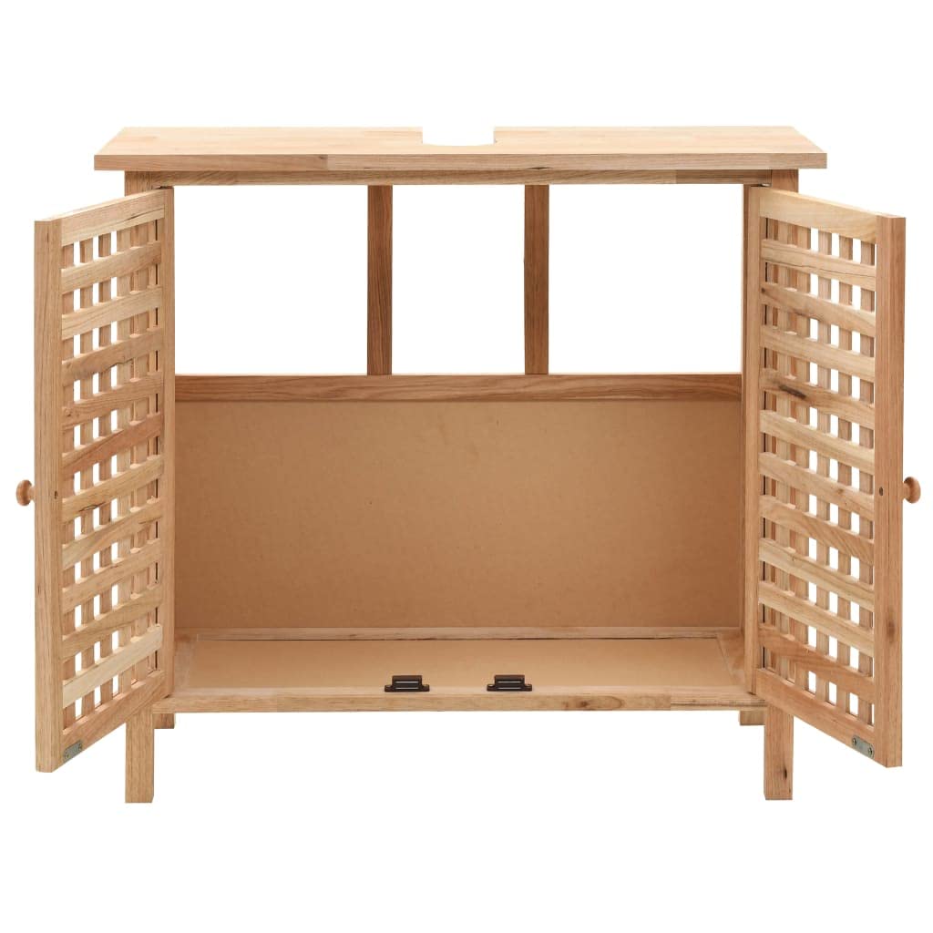 Armario para debajo del lavabo con espejo de madera maciza de nogal, armario de baño con puertas de rejilla y estante, almacenamiento robusto para toallas y productos de higiene,