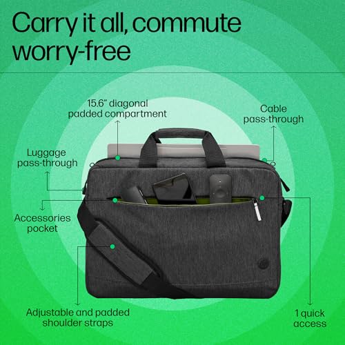 HP Prelude Topload Laptop Bag - Fits 15.6" Laptops - Durable Fabric w/Water-resistant Coating, Padded Compartment & Top-Zip Closure - Double Handles, Crossbody Strap & Luggage Pass-Through (1E7D7AA)3