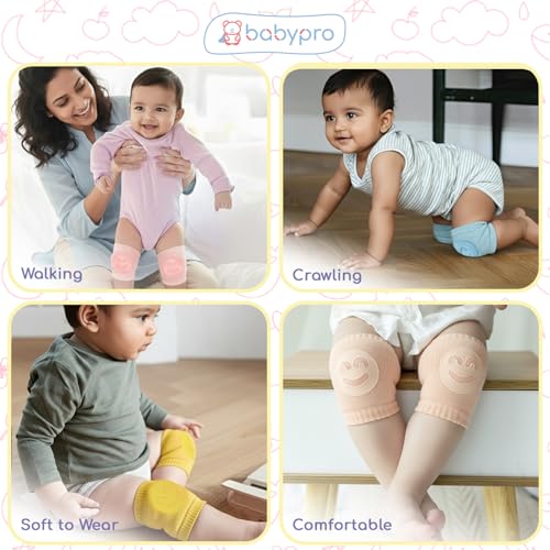 Image of BabyPro Baby Knee Guard-Set of 2, Multicolour Knee Pad for Toddler Crawling | Stretchable, Breathable Leg Warmers, Anti-Slip Silicone Knee Support