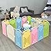 Costzon Baby Playpen, 14-Panel Foldable Kids Safety Activity Center Playard w/Locking Gate, Non-Slip Rubber Bases, Adjustable Shape, Portable Design for Indoor Outdoor Use (Colorful)