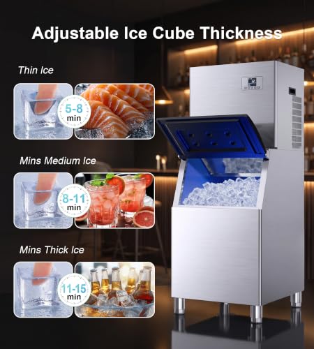 Image of UTHFY Commercial Ice Maker Machine 450Lbs /24H with 250Lbs Storage, Self-Cleaning Mode, Split Commercial Ice Maker, Ice Ready in 7-15 min, Stainless Steel Ice Maker for Bars /Cafes /Restaurants