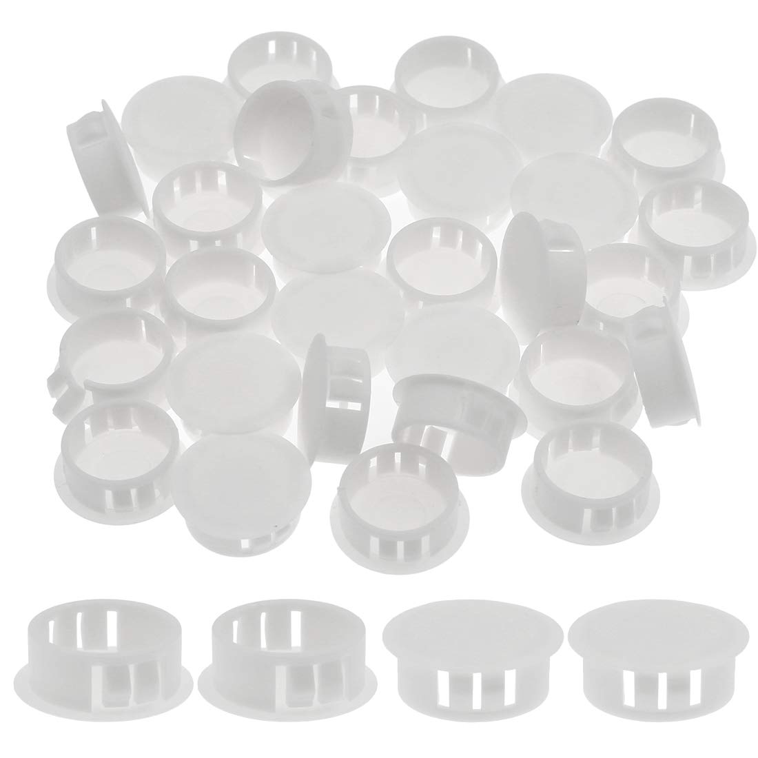 Suiwotin 30PCS 25mm/1" White Hole Plugs Plastic Flush Type Hole Plugs Snap in Locking Hole Tube, Furniture Fencing Post Pipe Insert End Caps (White) — image 1