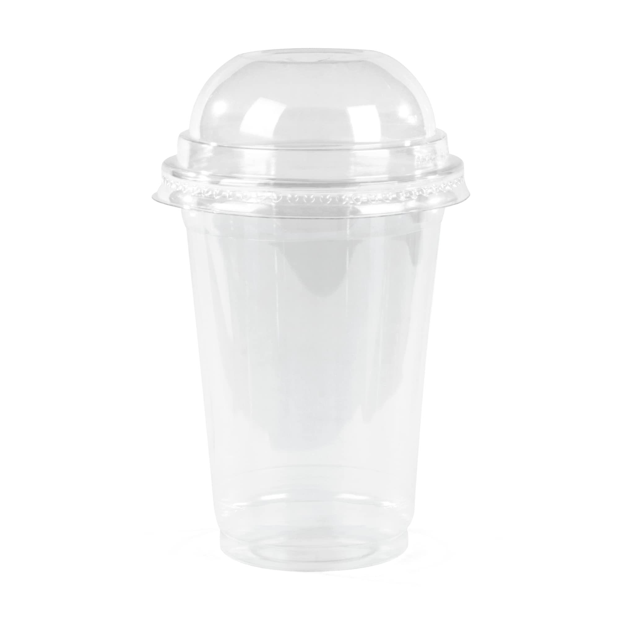 [50 Cups] Clear Plastic Cups 10oz With Dome Lid – Strong & Durable For All Cold Desserts – Juice – Milkshake - Smoothie - Slush & Cold Coffee.