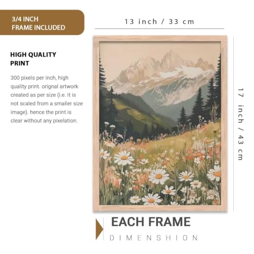 Image of kotart Big Aesthetic Mountains View Wall Art Paintings | Flowers Landscape Framed Painting | Vastu Frames for Living Room Bedroom Wall Decor Set Of 3 (13X17 inch)