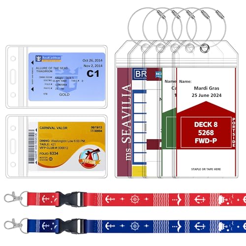 SEAVILIA 7 Pack Cruise Luggage Tag Holder & Cruise Ship Lanyards with Waterproof Id Badge Holder Cruise Essentials 2026 for NCL Princess Carnival MSC