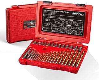 AKM Screw Extractor with Drill Bit Set,bolt extractors,Multi-spline Extractors,and Left Hand Drill Bits for Removeing Broken Studs, Bolts, Socket Screws, and Fittings| SAE