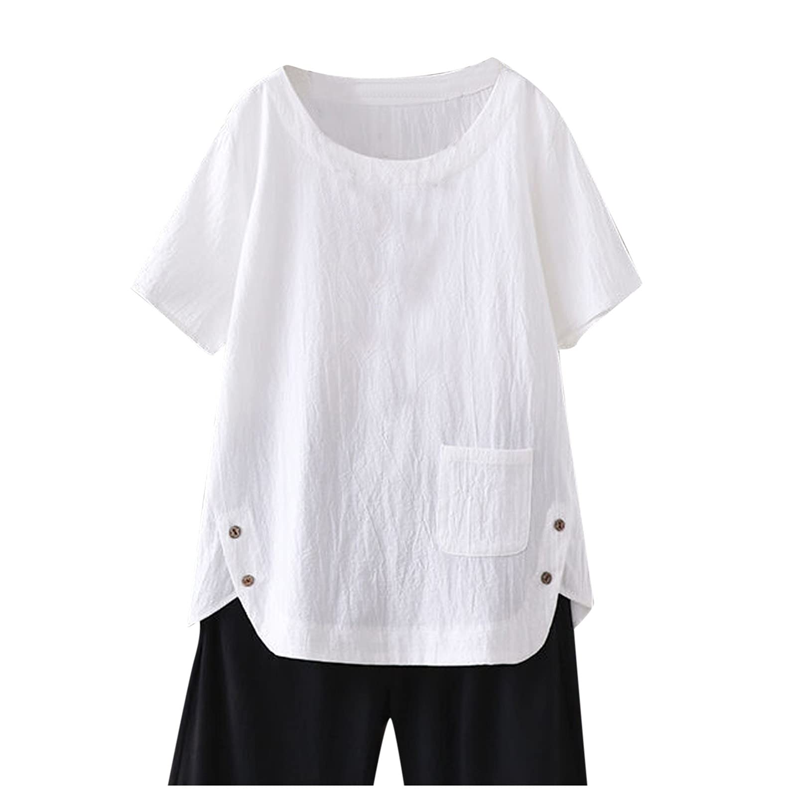 Surttan 2023 Nuevo Camiseta Lino de Algodón De Mujer Moda Verano Color sólido Blusa Mujer Verano Talla Grande Camisa de oficina Camiseta Fitness Mujer Manga Corta Ropa Camiseta Suelto Tops fiesta T