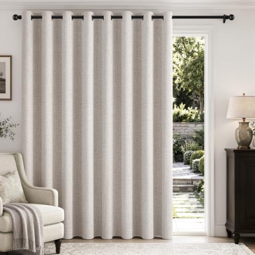 Image of MIULEE Extra Wide 100% Blackout Linen Curtains for Bedroom 100x90 Ivory | Room Darkening, Light Blocking, Thermal Insulated, Grommet Top, Linen Textured, Window Curtains for Sliding Door, 1 Panel