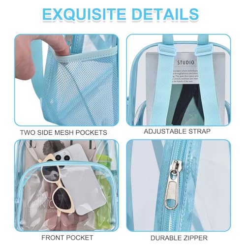 Image of Busiuw Clear Backpack for Stadium Events Clear Backpack 12x12x6 with Front Pocket for Concert Sport Events Work Travel (Blue)