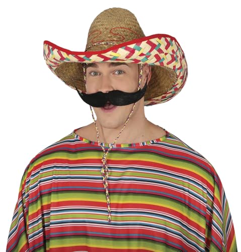 FIESTAS GUIRCA | Mexikanischer Strohhut mit bunter Borte (50 cm) für Fiesta, Sonne & gute Laune - Riesen Mexikanischer Sombrero in Naturfarbe – Partyzubehör für Sommerpartys – Erwachsene Unisex