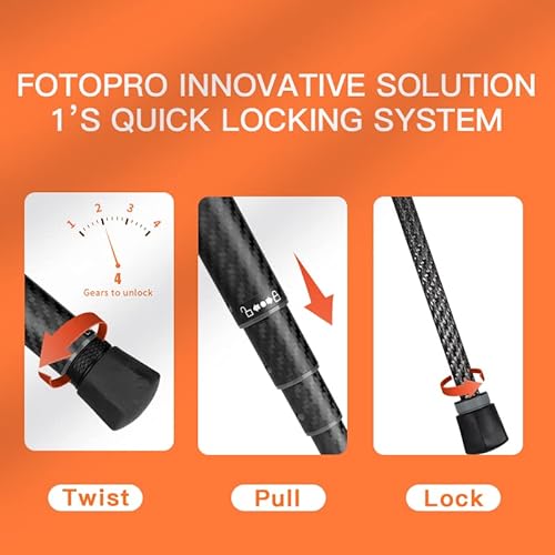 Fotopro X-Aircross 2 5-Section Carbon Fiber Tripod With Fph-42Q Ball Head, Flame Orange #TOP4