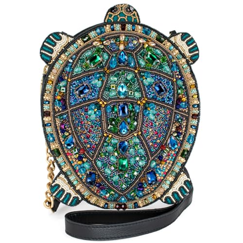 Mary Frances Wave Rider Beaded Crossbody Handbag Clutch Novelty Evening Purse Turtle Design with Removable Chain Strap, Multicolor