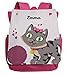 Produktbild Kindergartenrucksack mit Namen für Jungen & Mädchen | Motiv Katze & Wollknäuel | Kätzchen Kinderrucksack inkl. Wunschname & Brustgurt | ideal für Kita- und Kindergartenkinder 2-5 Jahre (pink)