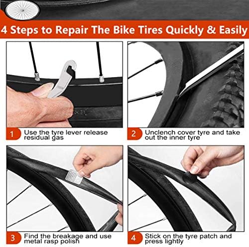 SUPHOSMT Bike Tyre Repair Kits-14 pcs Bike Tire Glueless Self-Adhesive Patches Puncture Repair Kit Bicycle with Metal Rasps & 3pcs Tyre Levers Tool Kit for Mountain/Road Bike Inner Tube Repair Kit