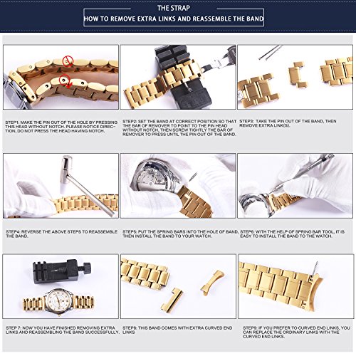 Stainless Steel Watch Bands With Straight & Curved End 5 Color(Gold, Sliver, Black, Rose Gold, Gold-Silver Two Tone) 9 Size(12Mm To 24Mm) (22Mm, Silver) #TOP5