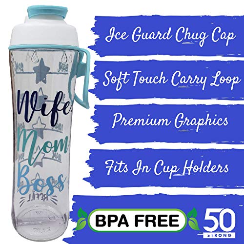 image for 50 Strong BPA Free Reusable Water Bottle with Time Marker - Motivation