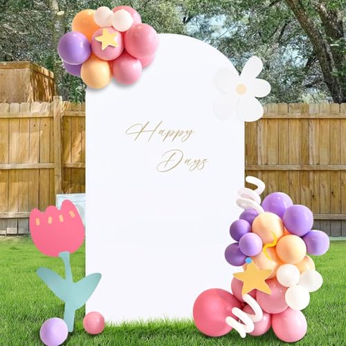 Image of SoarDream White Wedding Arch Backdrop Cover 6.6FT Spandex Fitted White Photo Arch Covers Round Top Chiara Arches Backdrop Cover Fabric for Birthday Balloon Party Decoration